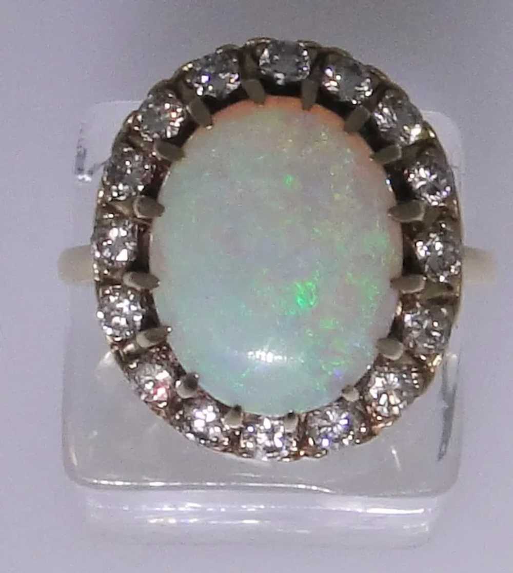 Natural Opal and diamond ring, 14kt yellow gold, … - image 3