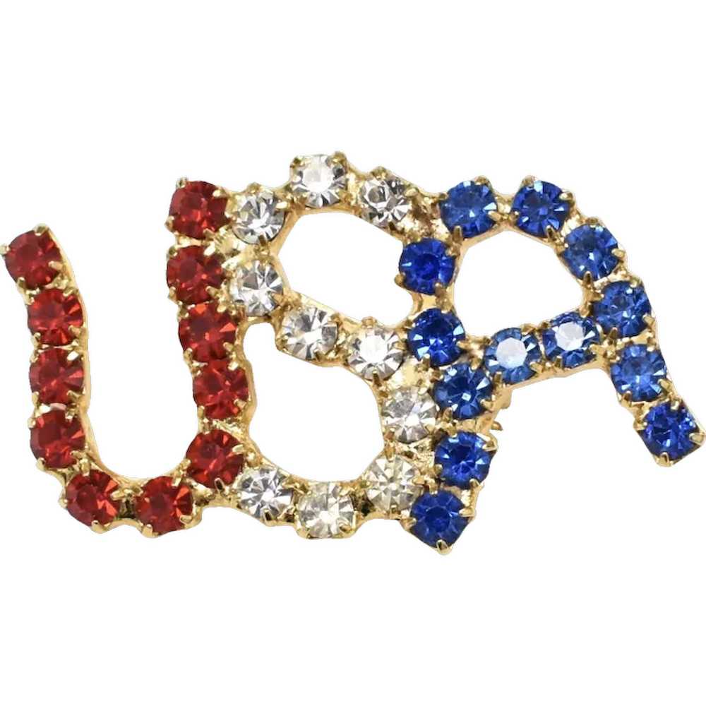 Patriotic "USA" Red, White, & Blue Rhinestone Pin… - image 1