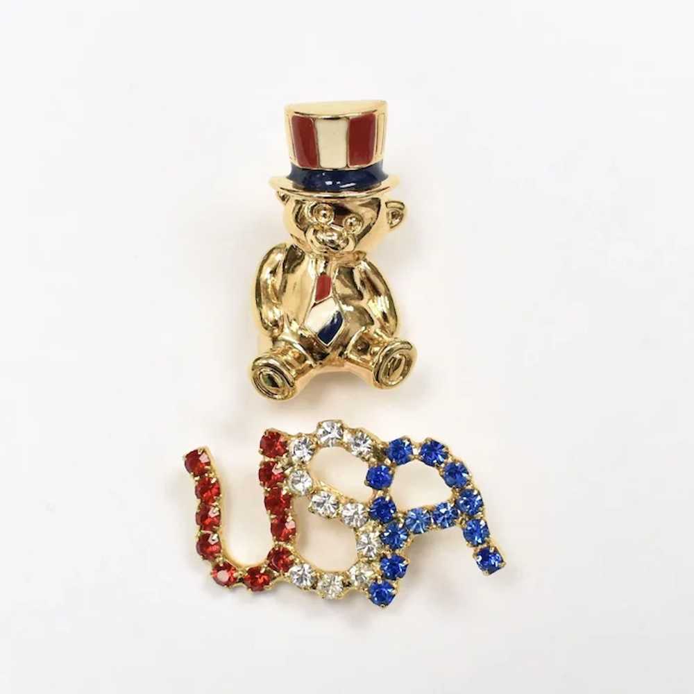 Patriotic "USA" Red, White, & Blue Rhinestone Pin… - image 7