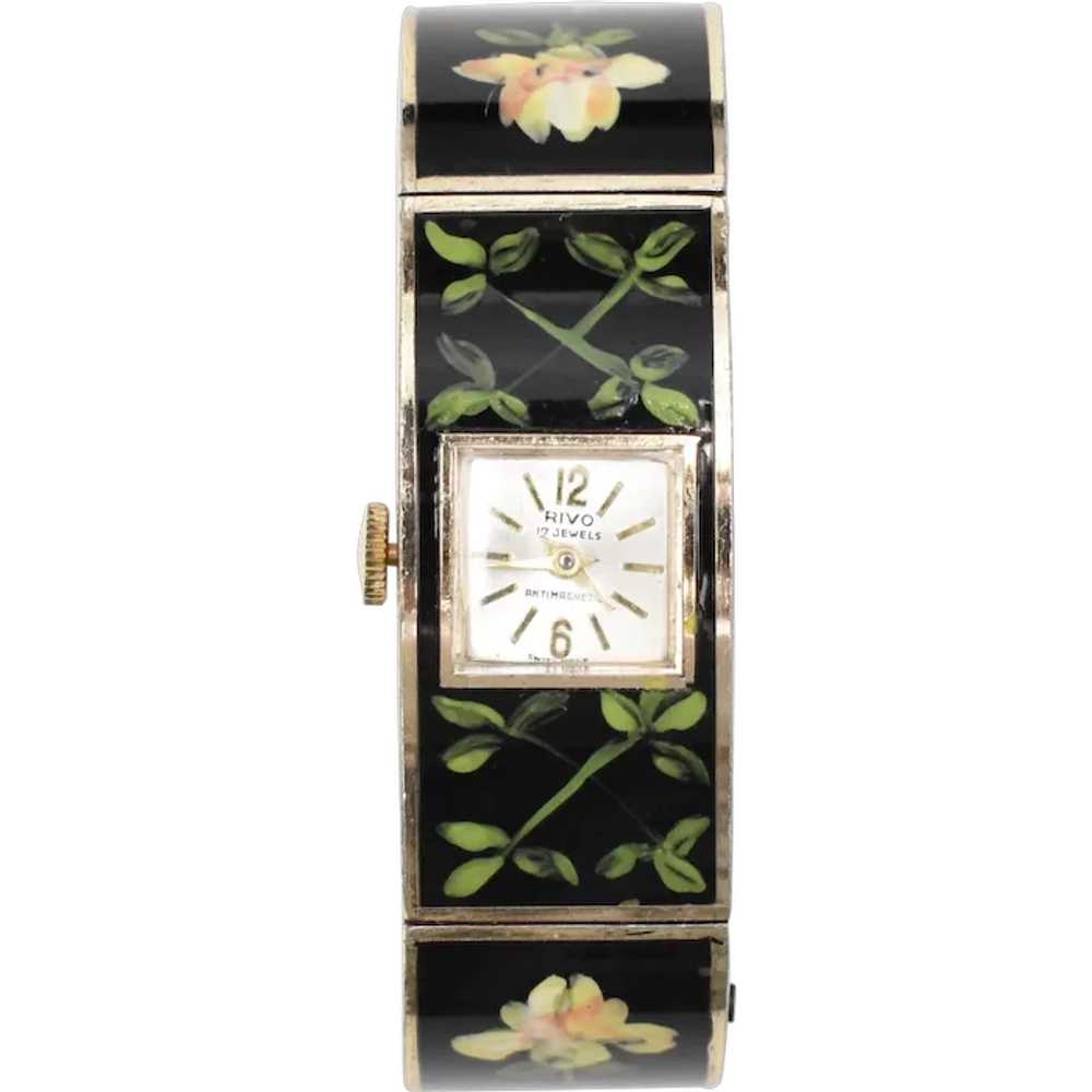 Rivo 17 Jewels Swiss Made Handpainted Flower & Gr… - image 1