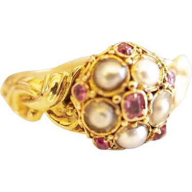 Antique Victorian 18k Pearl Ruby Ring - image 1