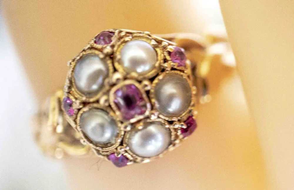 Antique Victorian 18k Pearl Ruby Ring - image 2