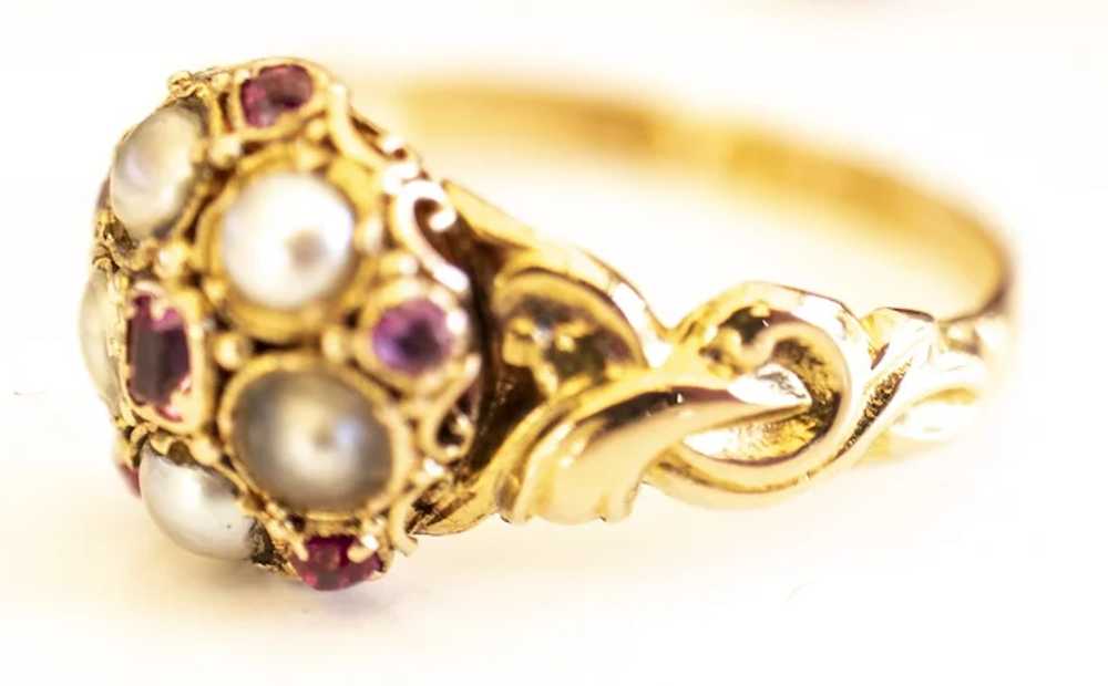 Antique Victorian 18k Pearl Ruby Ring - image 6