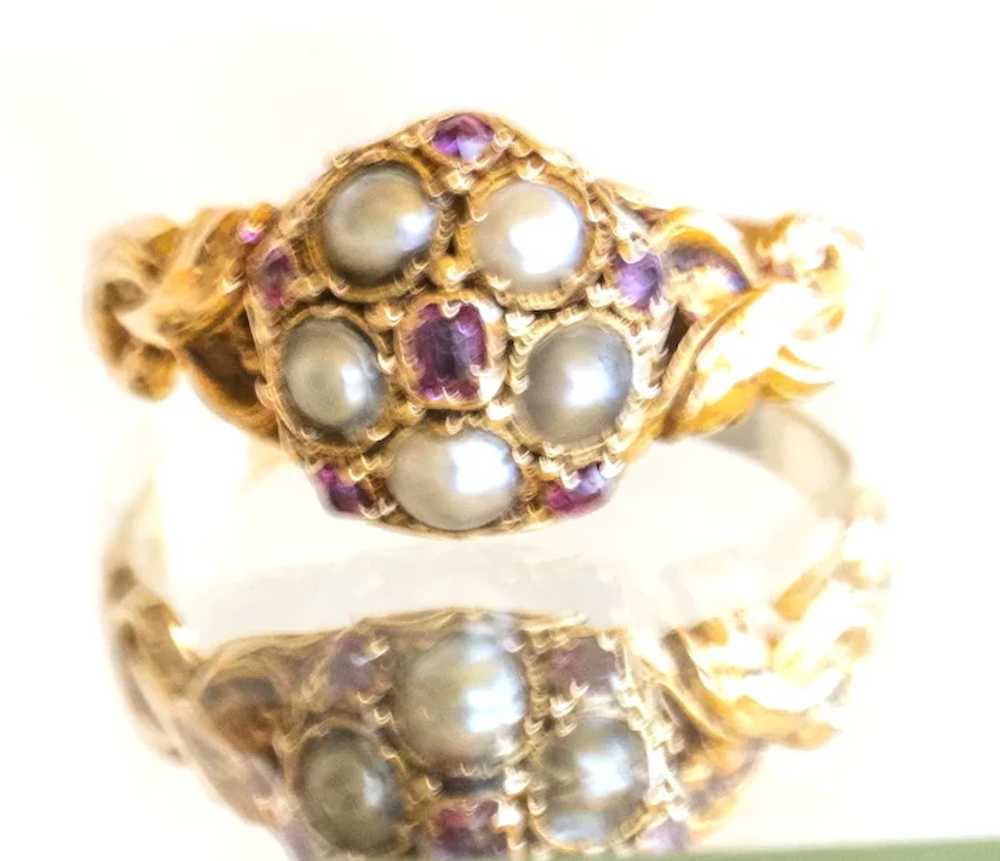 Antique Victorian 18k Pearl Ruby Ring - image 7