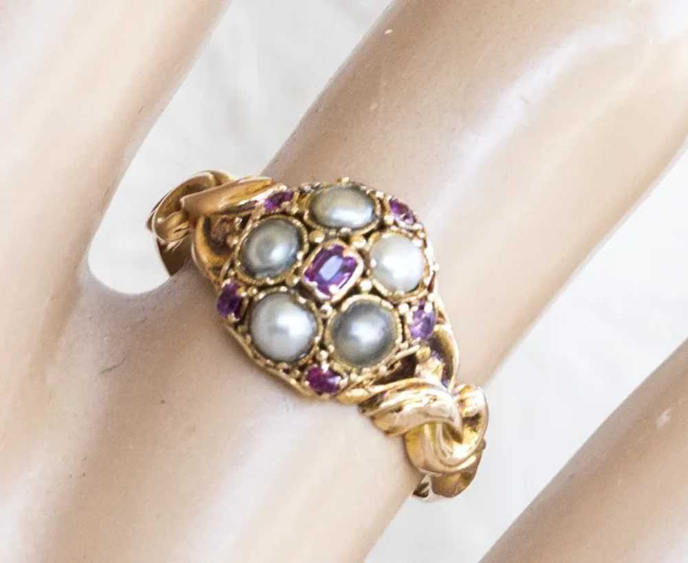 Antique Victorian 18k Pearl Ruby Ring - image 8