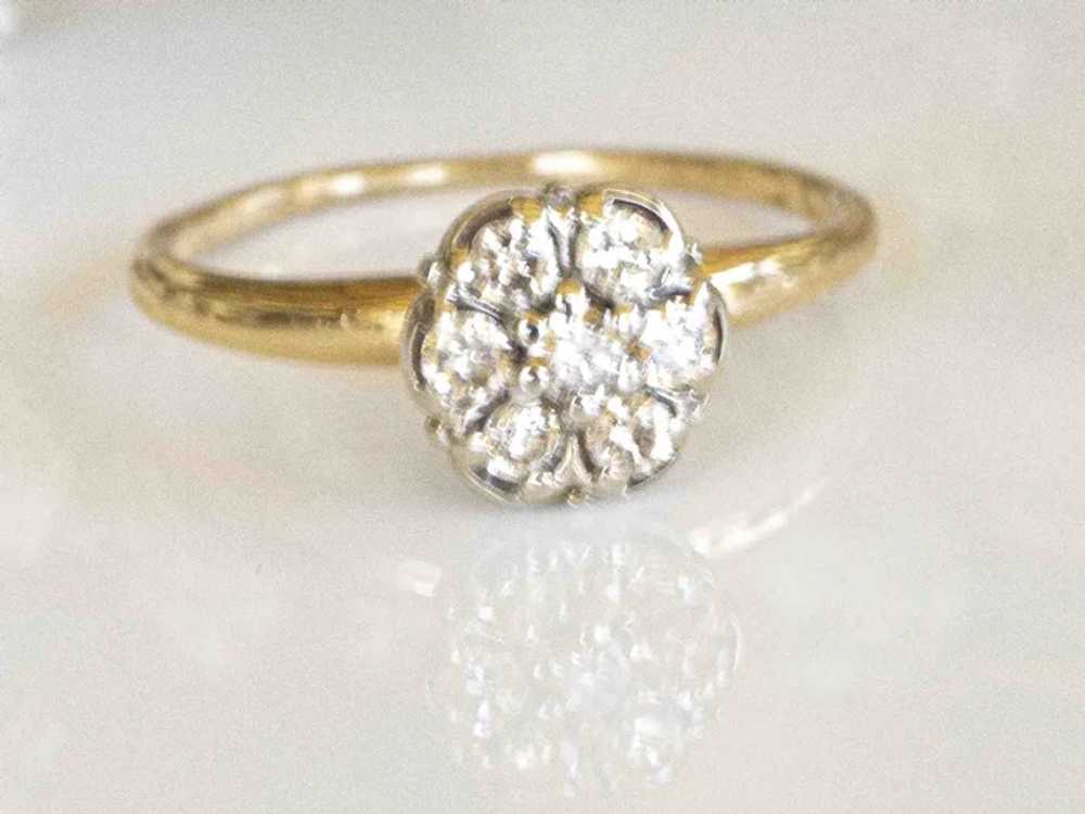 Vintage 1940's 10K Yellow Gold Diamond Flower Ring - image 3
