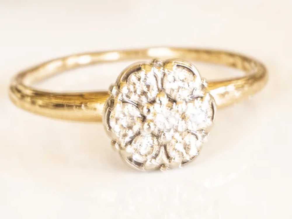 Vintage 1940's 10K Yellow Gold Diamond Flower Ring - image 4
