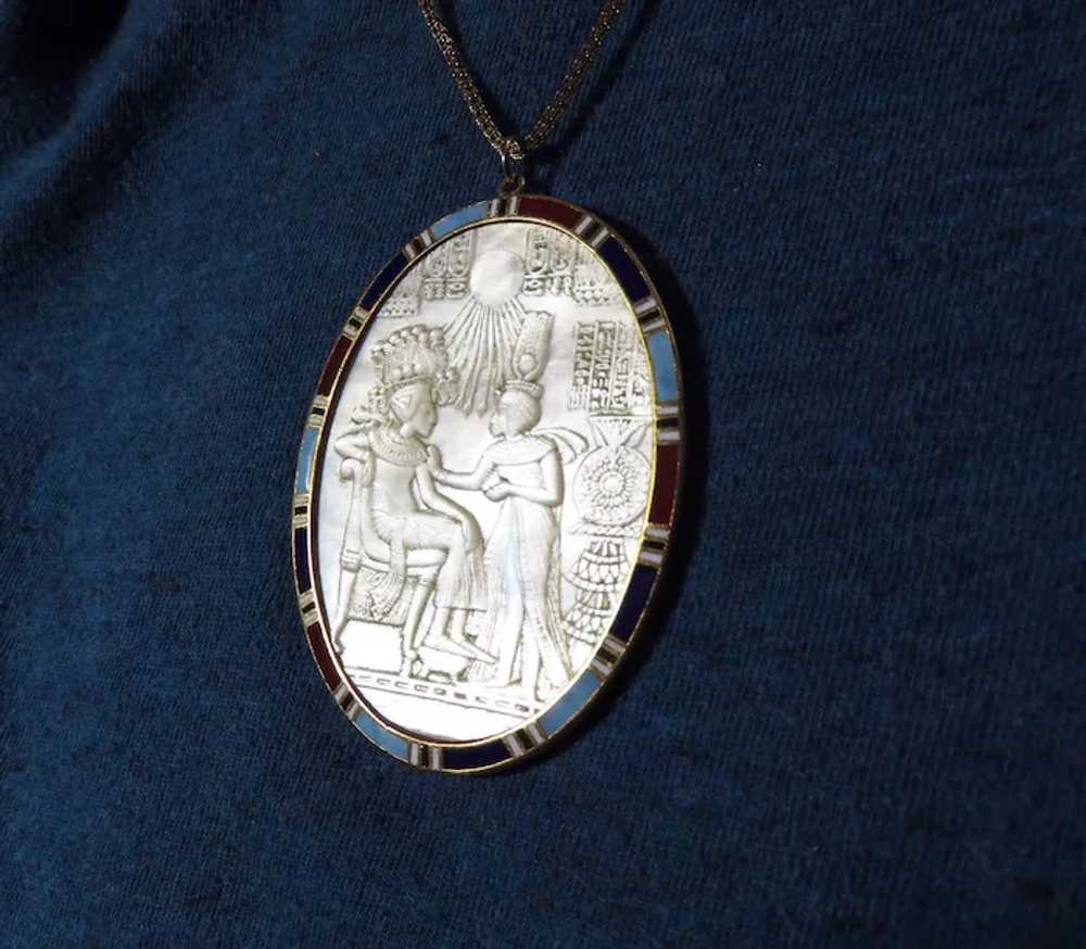 MASTERPIECE Egyptian Revival MOP Cameo in 22k Ena… - image 1