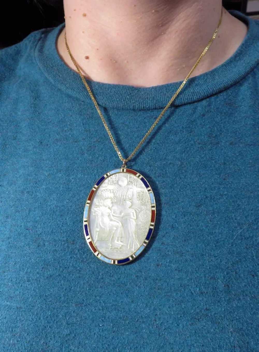 MASTERPIECE Egyptian Revival MOP Cameo in 22k Ena… - image 3
