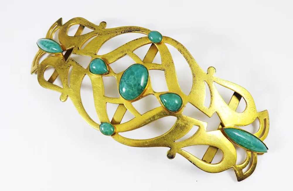 SIGNED ART NOUVEAU French Art Glass/Gilt Bronze B… - image 4