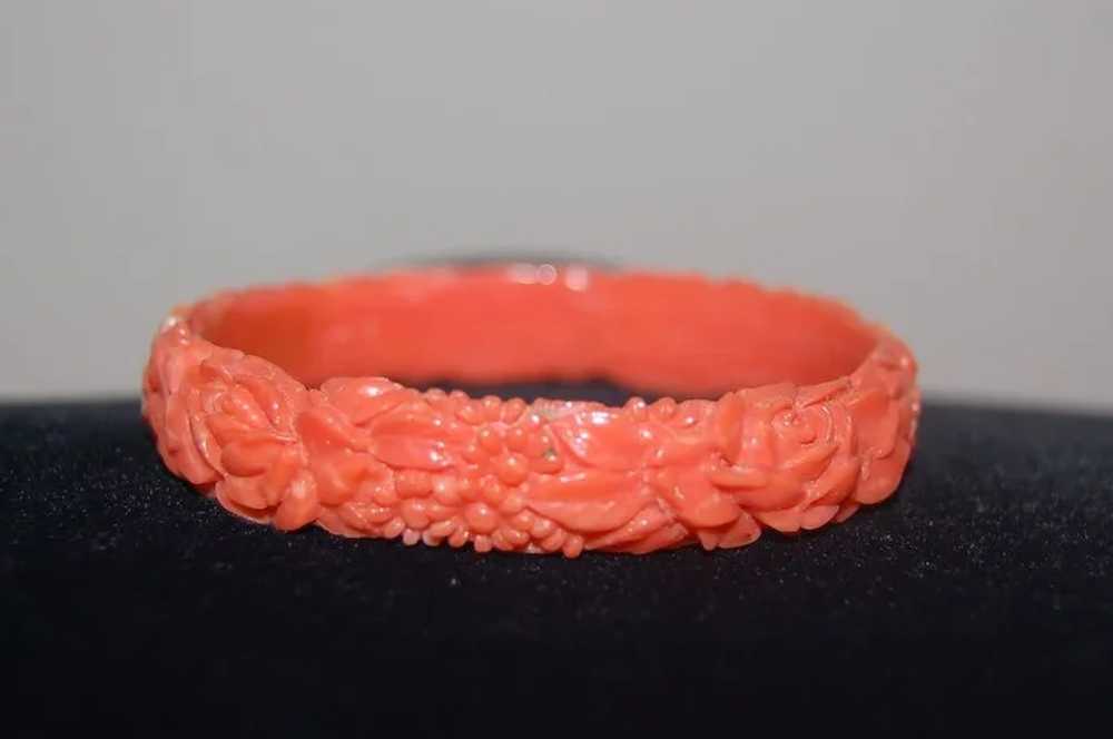 c1930s Art Deco Carved Pink Coral Celluloid Bangl… - image 2