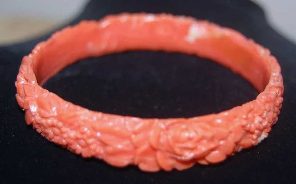 c1930s Art Deco Carved Pink Coral Celluloid Bangl… - image 5