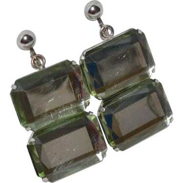 Faceted Lucite Double Chunk Dangle Clip Earrings - image 1