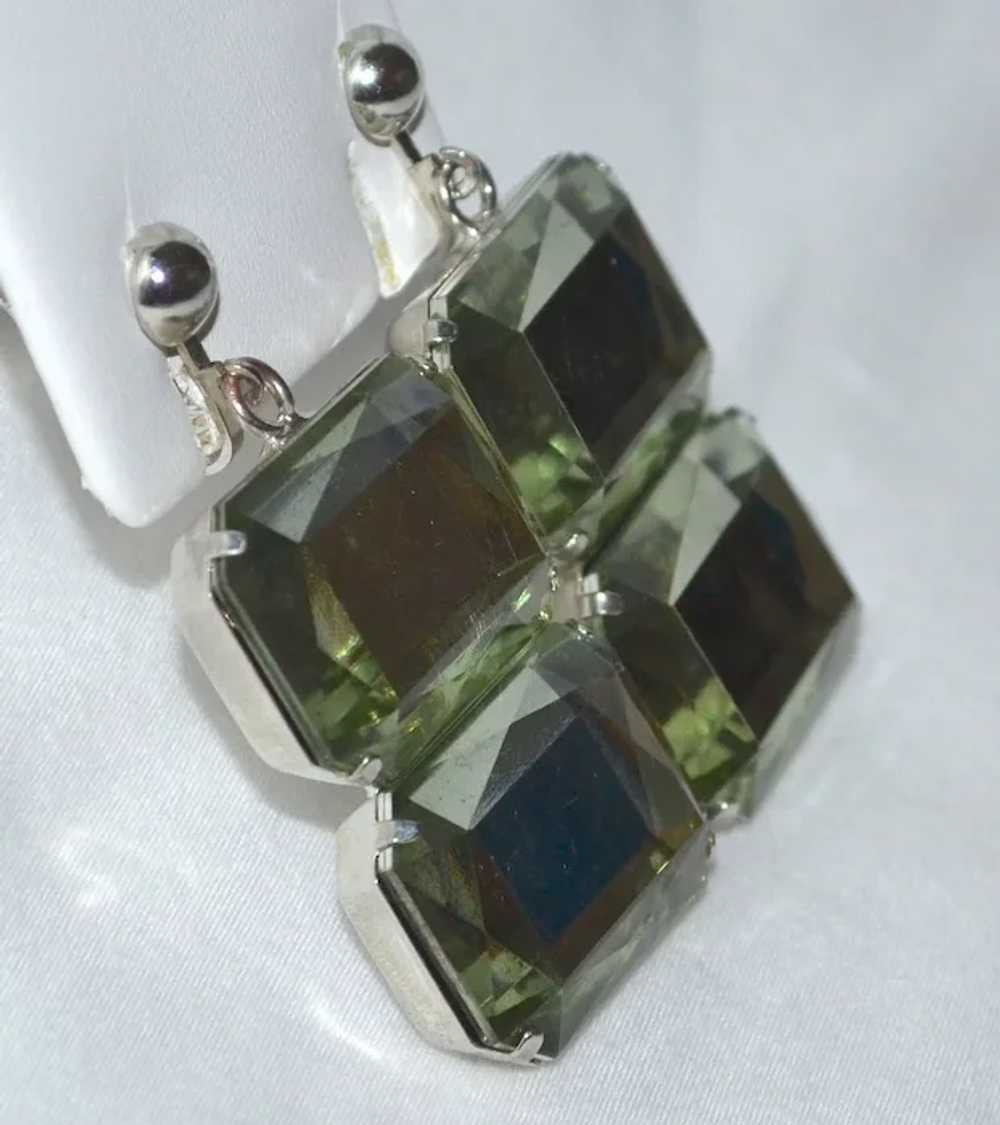 Faceted Lucite Double Chunk Dangle Clip Earrings - image 2