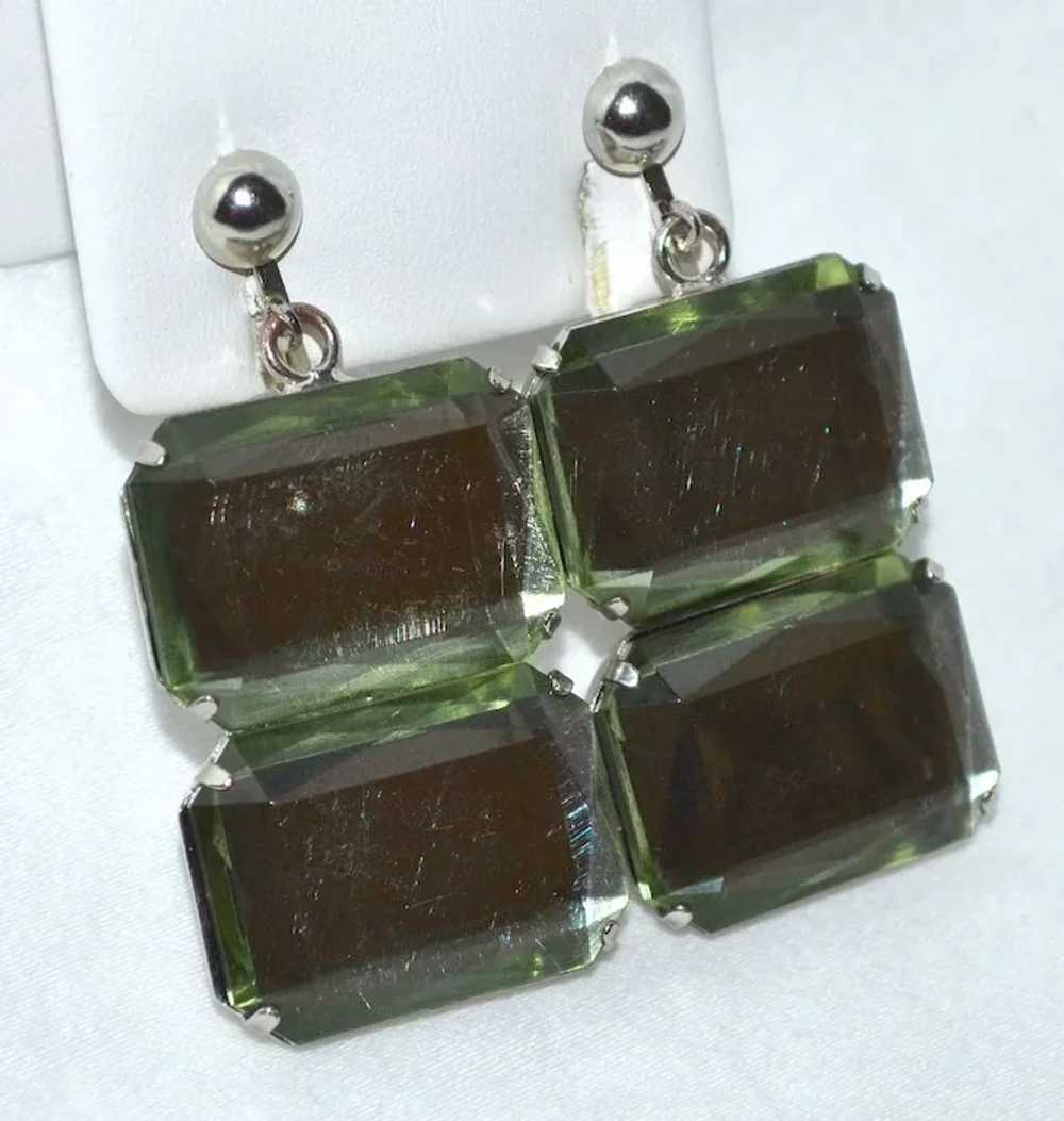Faceted Lucite Double Chunk Dangle Clip Earrings - image 3