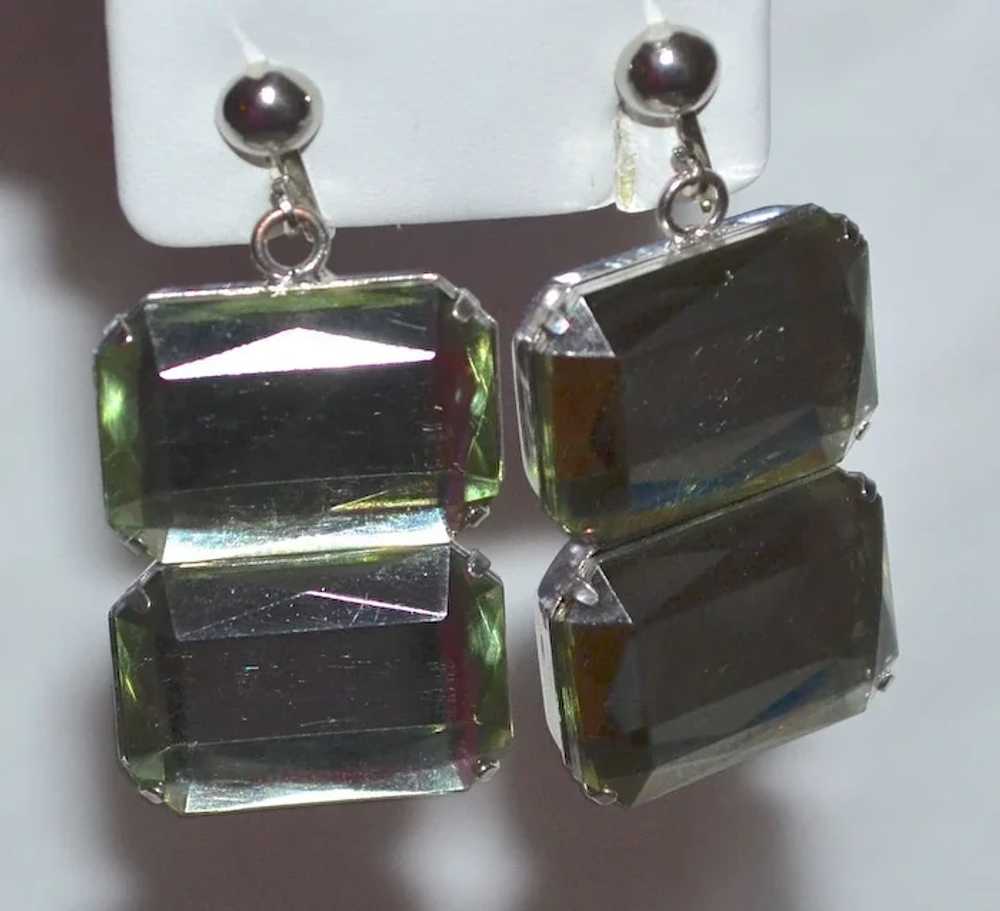 Faceted Lucite Double Chunk Dangle Clip Earrings - image 4