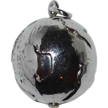 c1971 Embossed World Globe Silver Tone Charm or P… - image 1