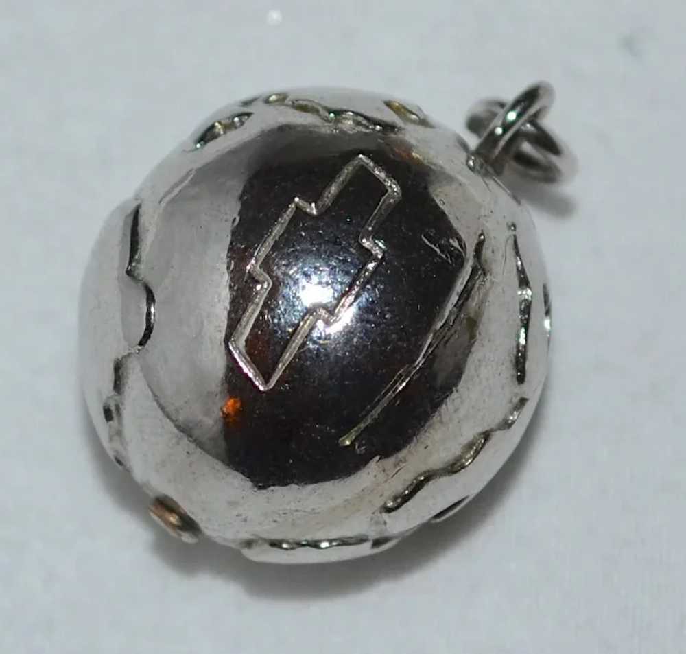 c1971 Embossed World Globe Silver Tone Charm or P… - image 2