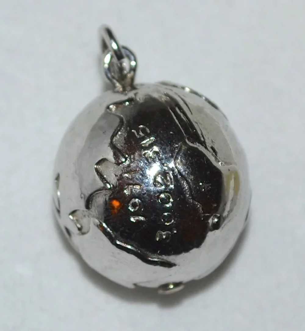 c1971 Embossed World Globe Silver Tone Charm or P… - image 3