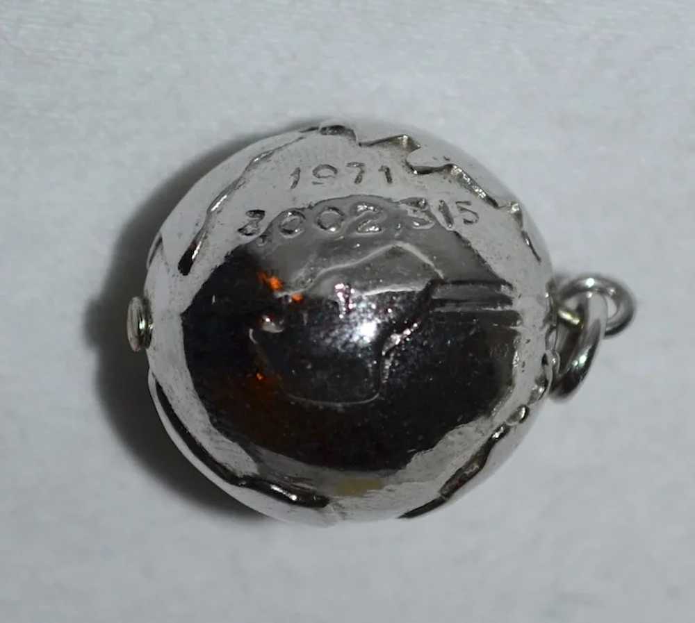 c1971 Embossed World Globe Silver Tone Charm or P… - image 6