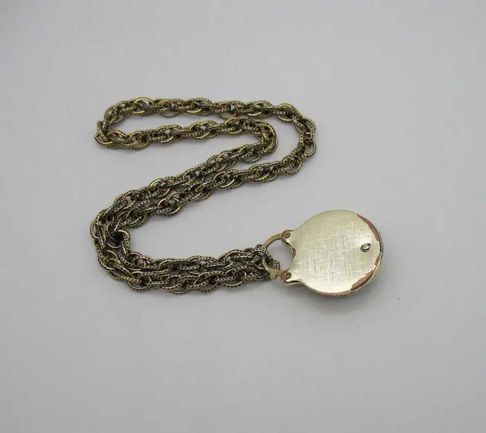 Vintage Rhinestone Faux Pearl Pad Lock Pendant Ne… - image 4