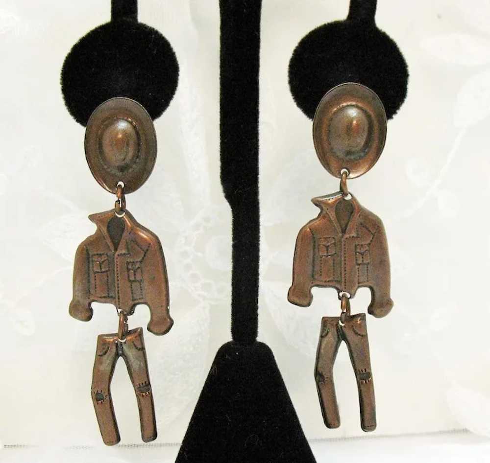 Fun Vintage Copper Cowboy Cut Out Articulated Pie… - image 2