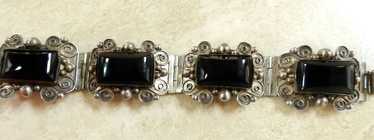 Vintage 50s Mexican Sterling Silver Black Onyx Br… - image 1