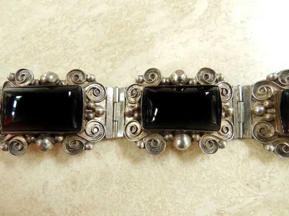 Vintage 50s Mexican Sterling Silver Black Onyx Br… - image 2