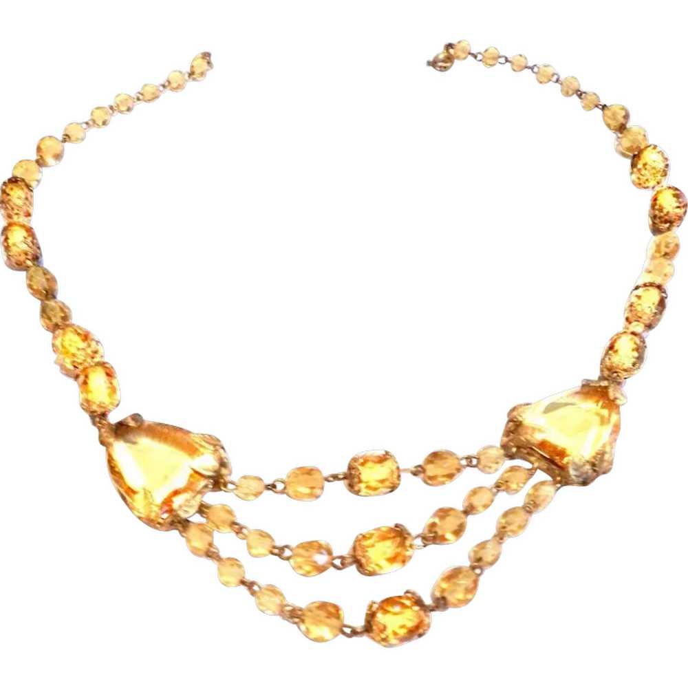 Early 1900s Czech Jonquil Drippy Rhinestone  Neck… - image 1