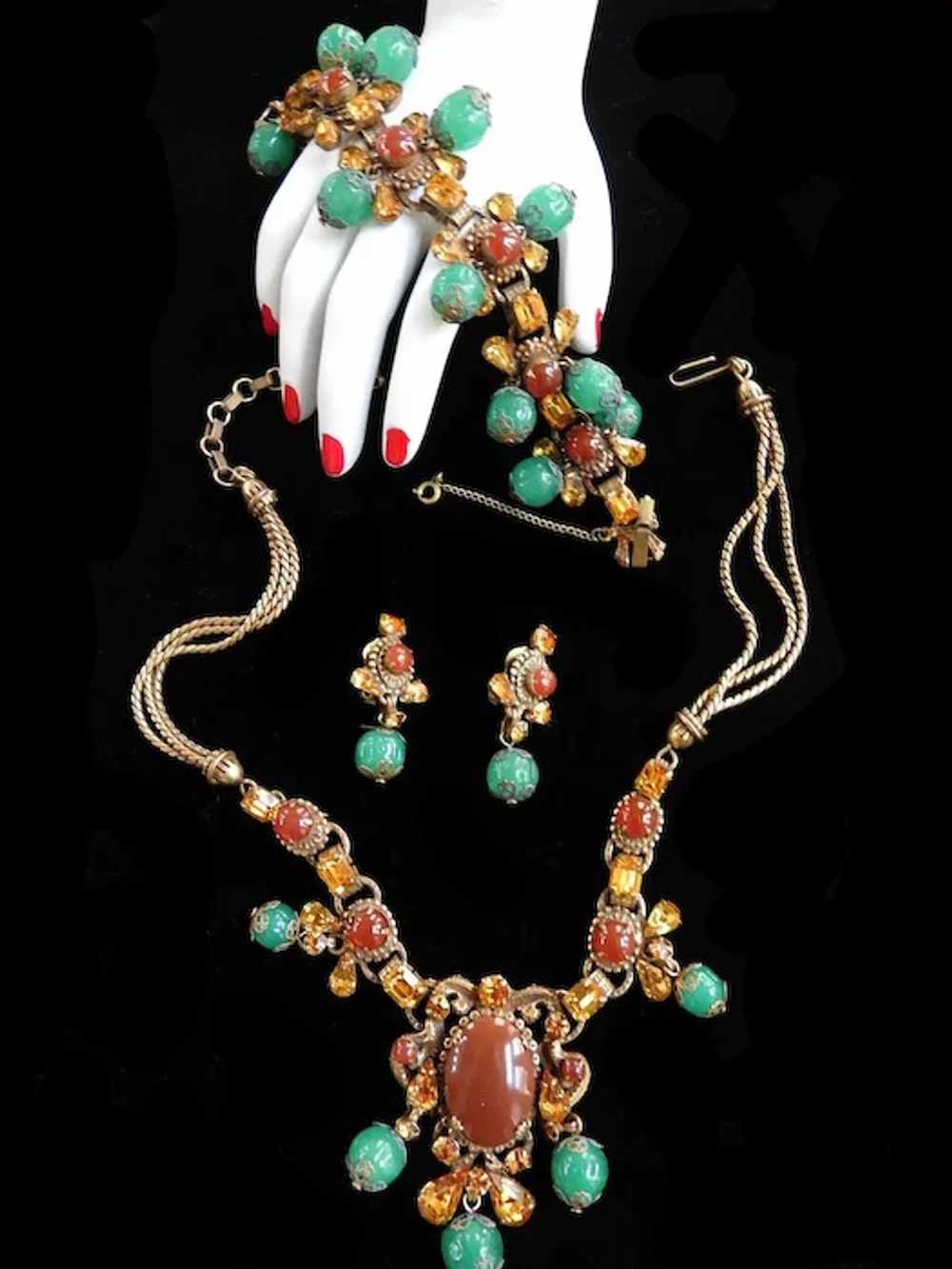 Breathtaking 1940s Carnelian Necklace Bracelet Ea… - image 2