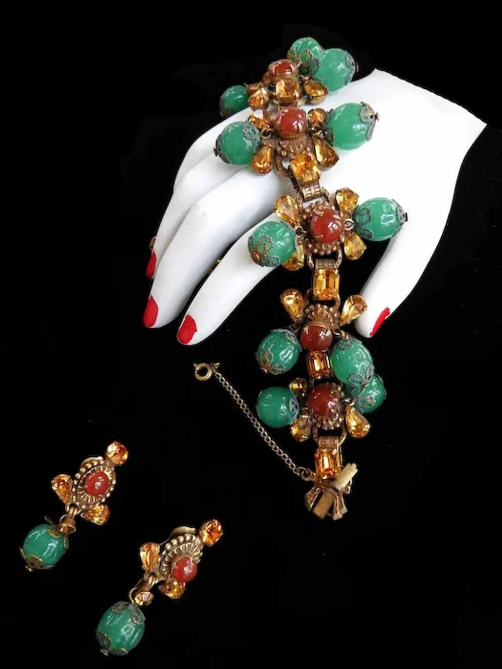 Breathtaking 1940s Carnelian Necklace Bracelet Ea… - image 3