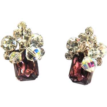 Juliana Crystal  and Amethyst Vintage Earrings - image 1