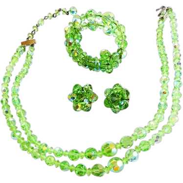Lime Green Crystal Necklace Bracelet Earrings - image 1