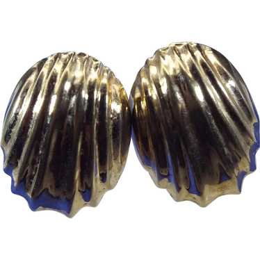 Gold Finished Sterling Puffy Pierced Earrings, Vi… - image 1