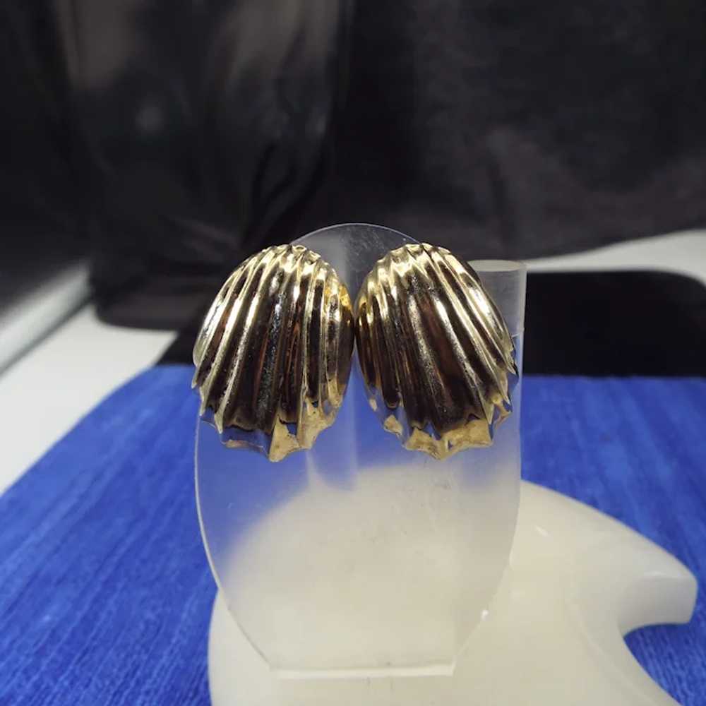 Gold Finished Sterling Puffy Pierced Earrings, Vi… - image 3