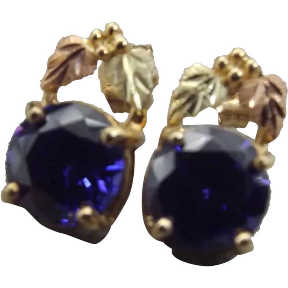 10k Black Hills Gold Pierced Earrings, Four Carat… - image 1