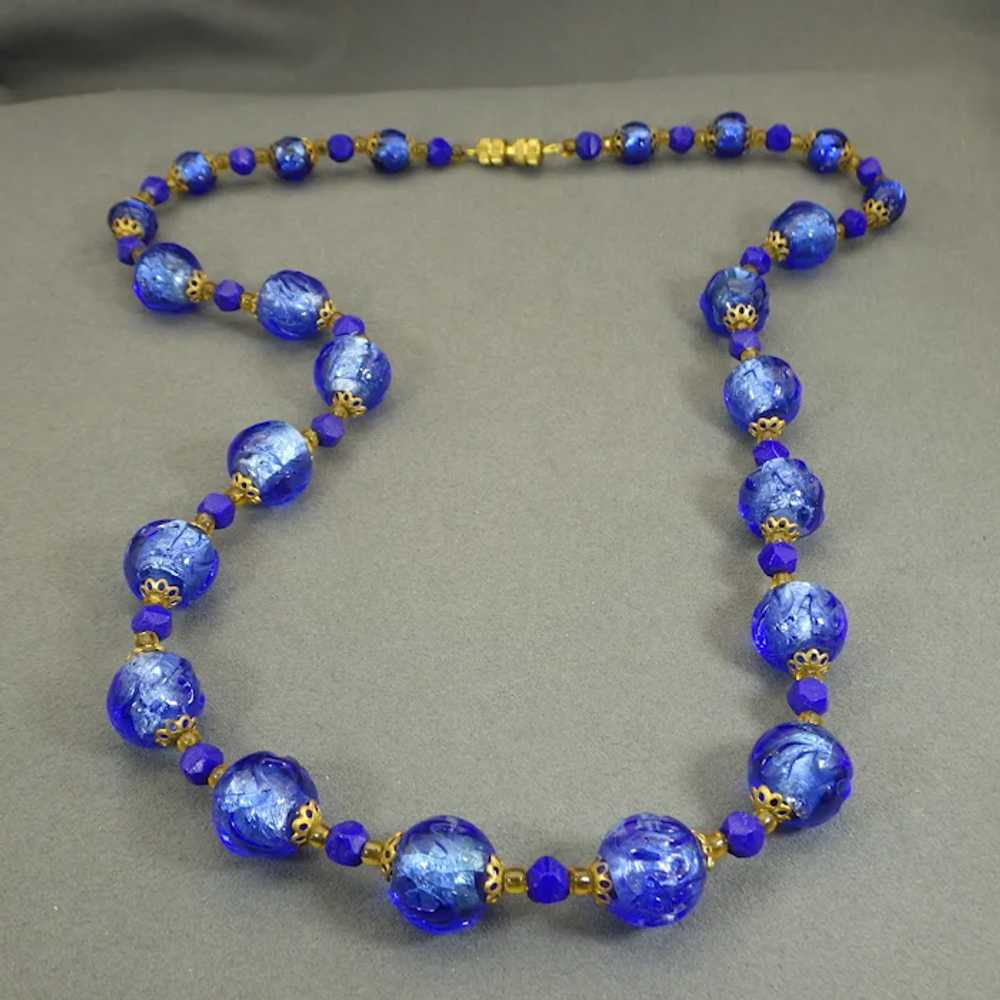 Rare Venetian Carved Cobalt Glass Beaded Necklace… - image 4