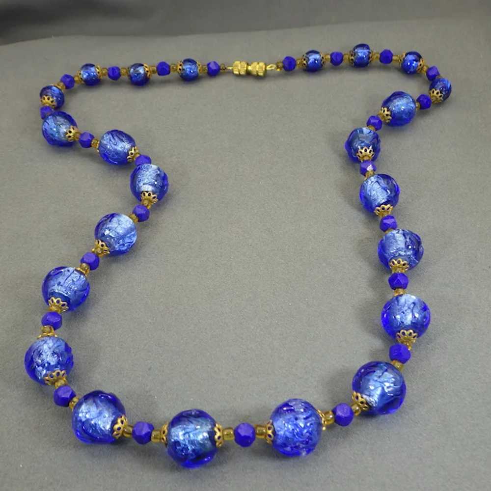 Rare Venetian Carved Cobalt Glass Beaded Necklace… - image 6