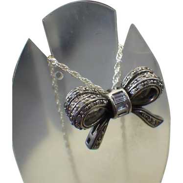 Vintage Sterling 3D Bow Pendant, Sterling Chain, … - image 1