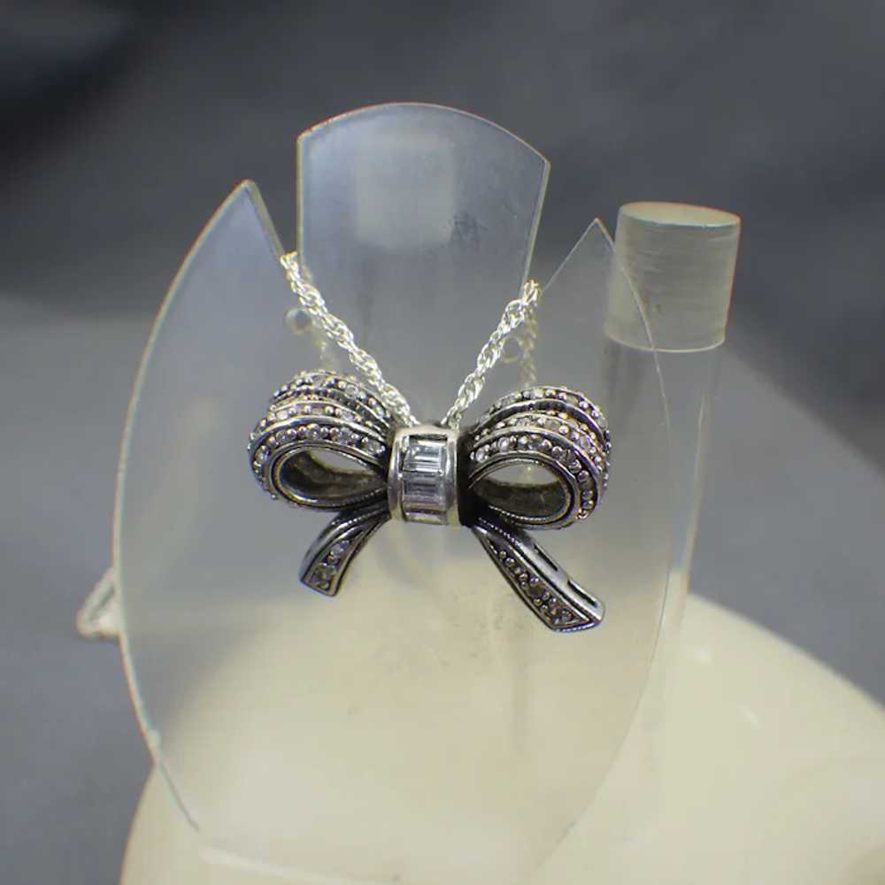 Vintage Sterling 3D Bow Pendant, Sterling Chain, … - image 4