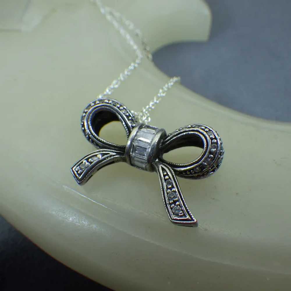 Vintage Sterling 3D Bow Pendant, Sterling Chain, … - image 5