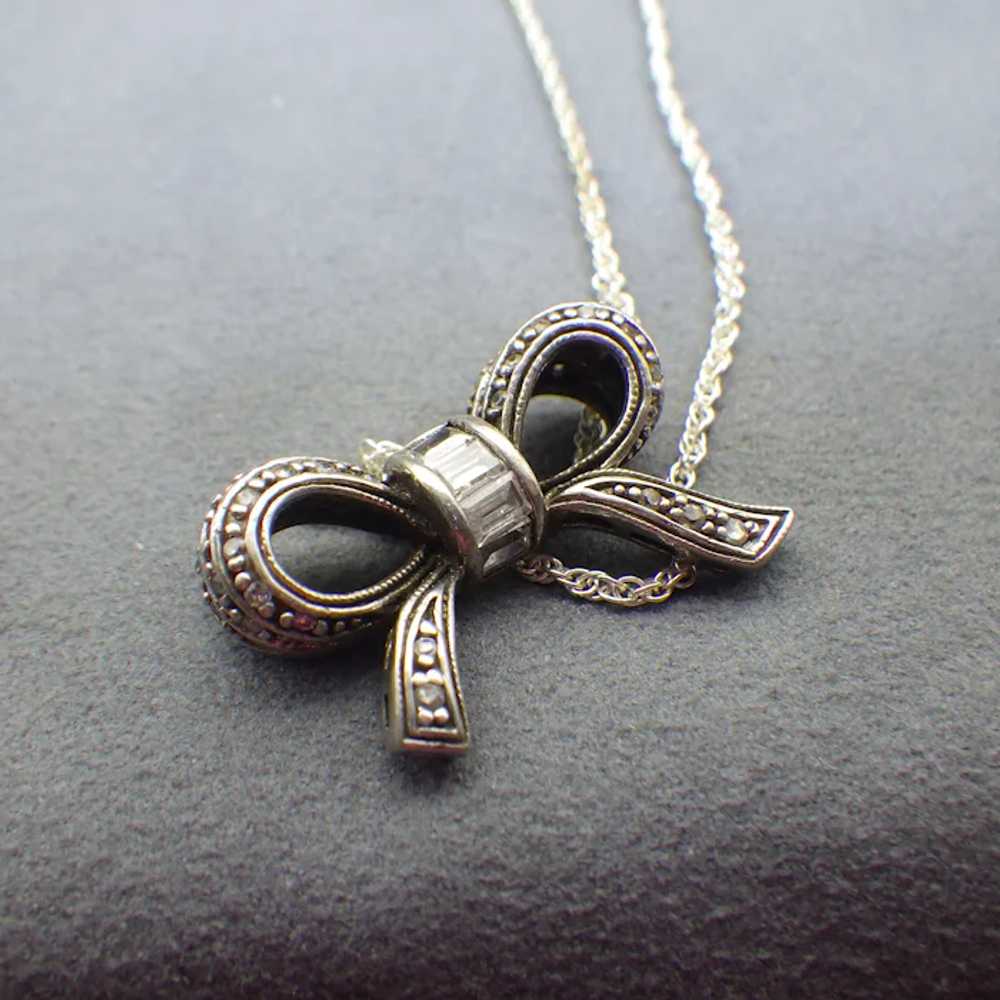 Vintage Sterling 3D Bow Pendant, Sterling Chain, … - image 8
