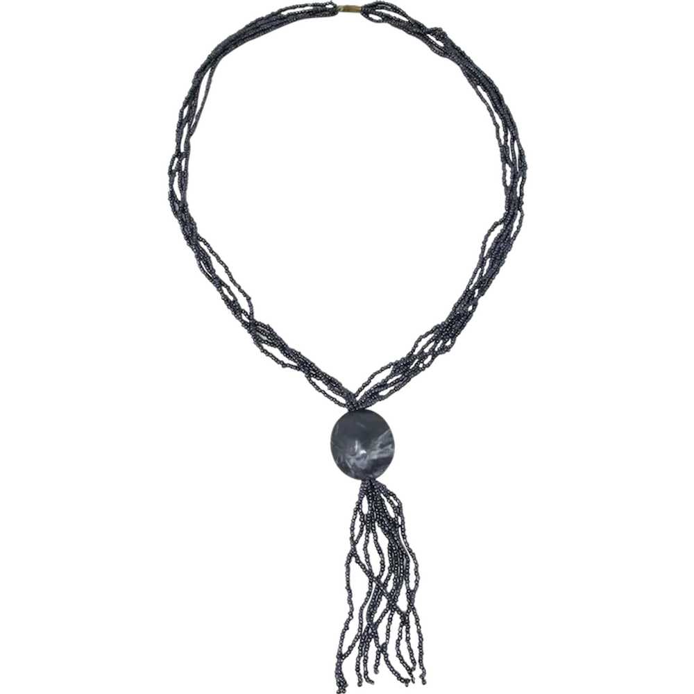 Multistrand Gunmetal Seed Bead Necklace With Tass… - image 1