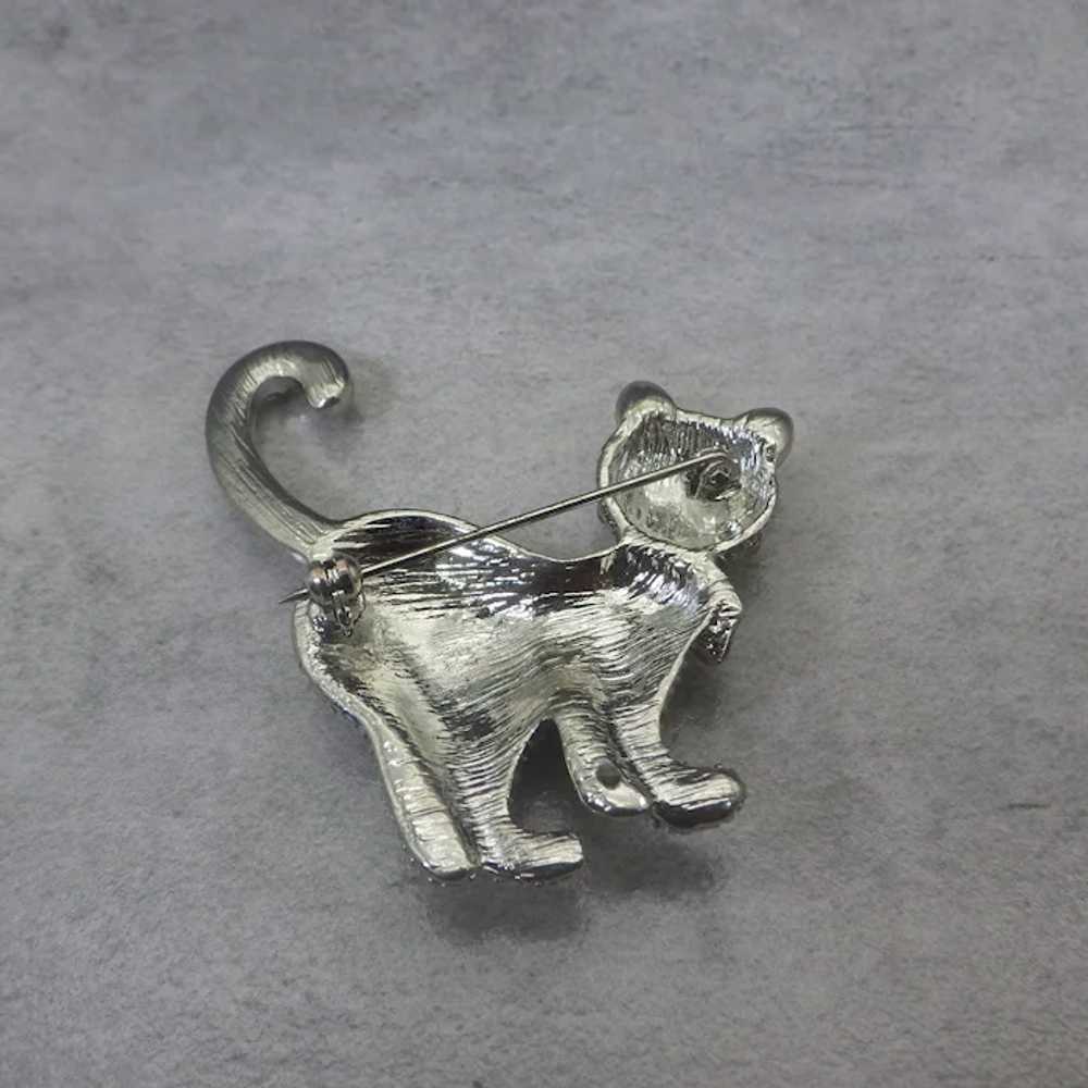 Vintage Rhinestone Cat Brooch, Clear Crystals 198… - image 8