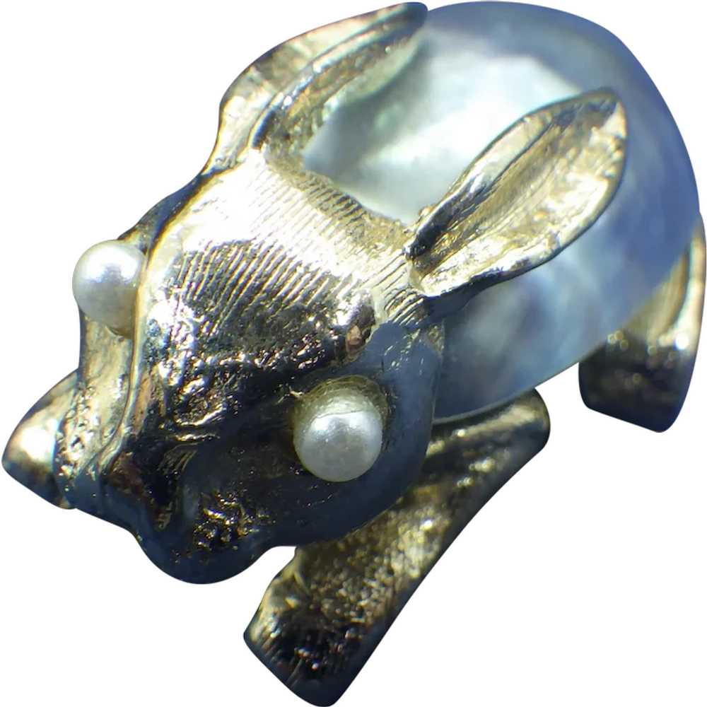 Rare Swoboda Inc Signed Bunny Rabbit Brooch, Mabe… - image 1