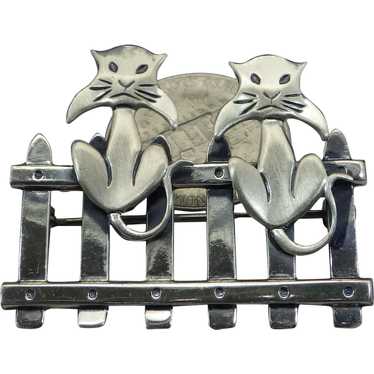 Beau Sterling Cats on a fence Brooch, Vintage 1960