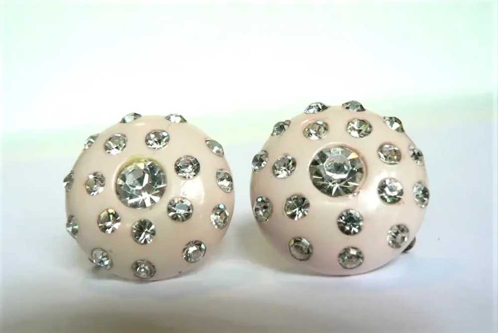 1950's Pink Thermoset Earrings W/ Clear Sparkly R… - image 2