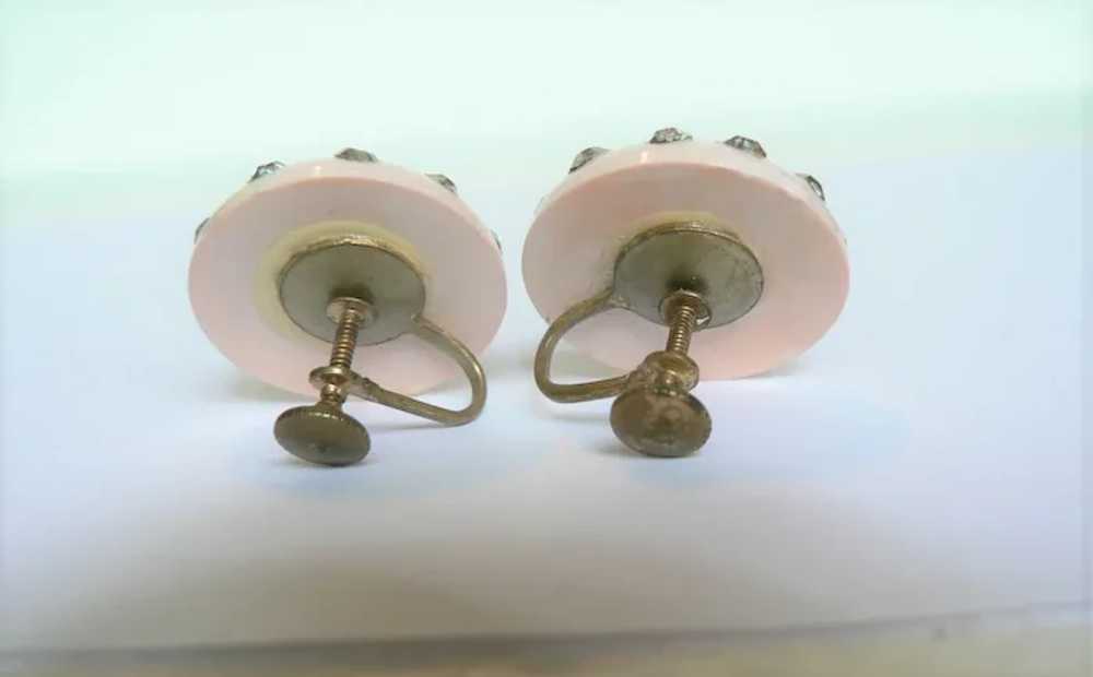 1950's Pink Thermoset Earrings W/ Clear Sparkly R… - image 3