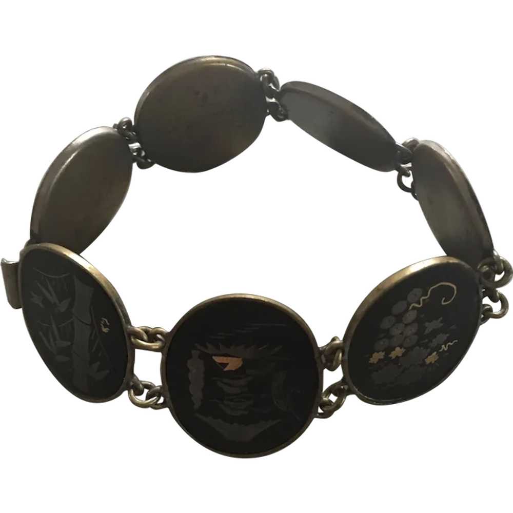 Brass Japanese Damascus Enamel Bracelet With Scen… - image 1