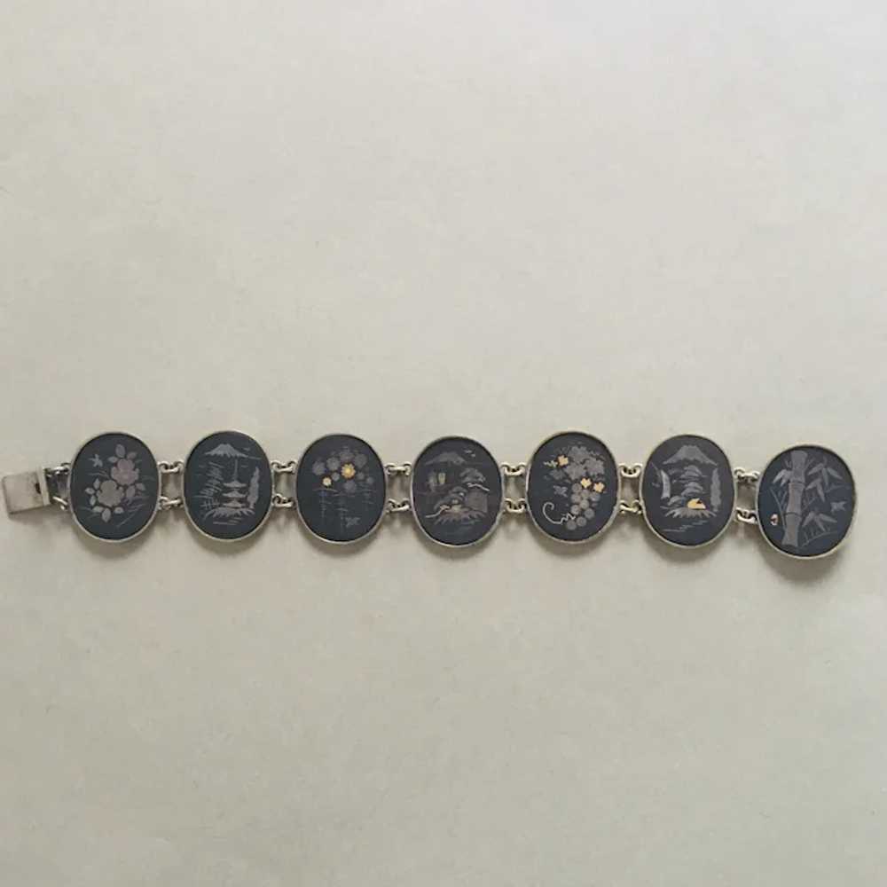 Brass Japanese Damascus Enamel Bracelet With Scen… - image 2